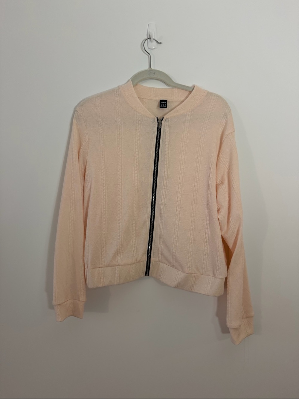 SHEIN Pale Peach Bomber Jacket with Black Zip